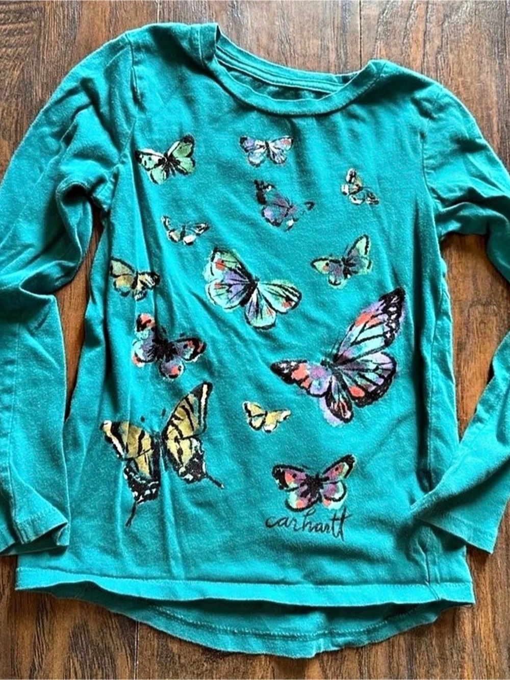 Carhartt Girls Long Sleeve Butterfly Graphic T-Shirt Turquoise Girls 5